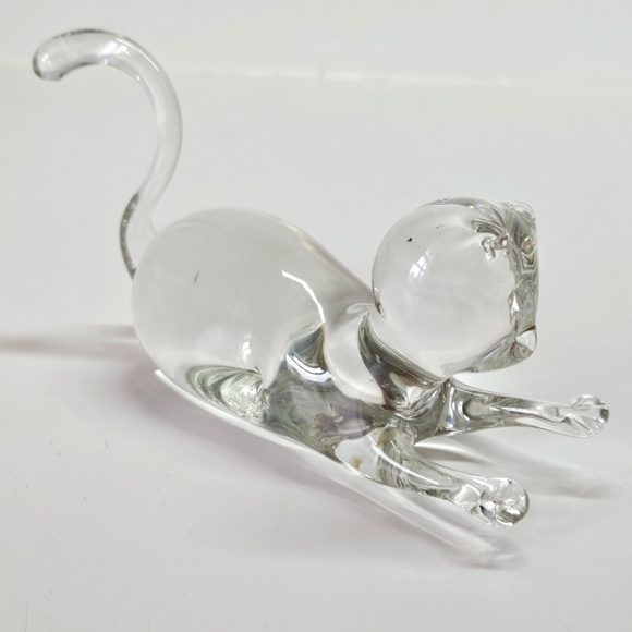 VINTAGE Clear Glass Cat Kitten Sculpture Figurine Decor Sphinx Position - Picture 2 of 6